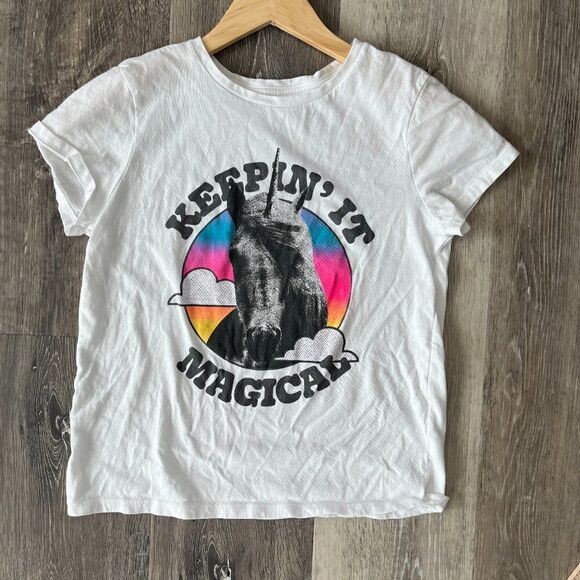 Old Navy Kids White Short Sleeve T-Shirt Keepin It Magical Unicorn Graphic Tee - Picture 1 of 13